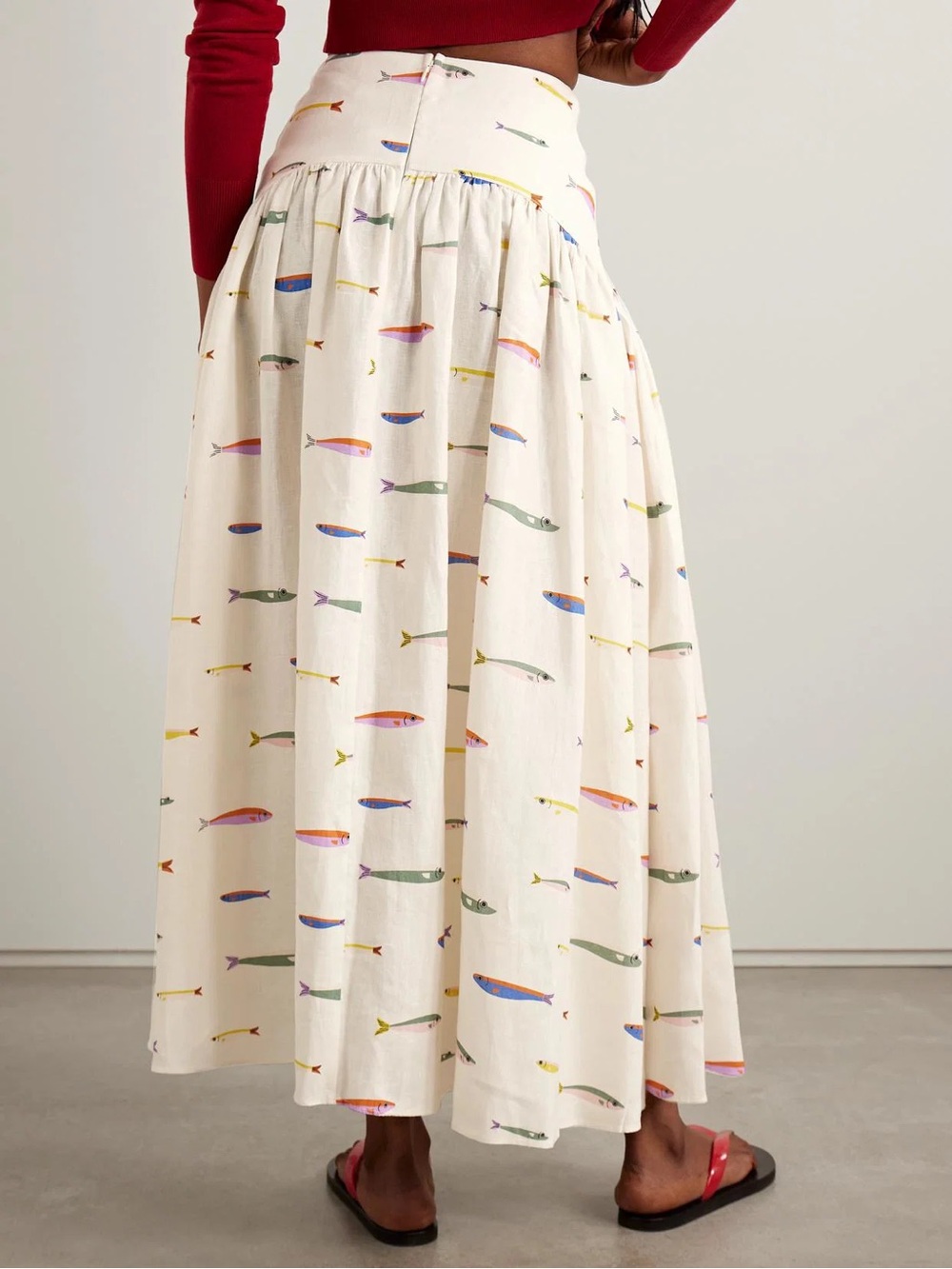 Staud Procida linen maxi skirt in pop sardines fish print - Picture 2 of 9